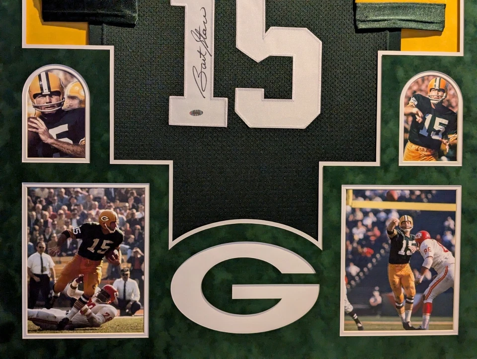 CAMISETA DE GAMUZA ENMARCADA GREEN BAY PACKERS BART STARR AUTOGRAFIADA FIRMADA STEINER HOLO Foto 2 de 4