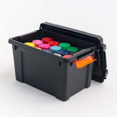Set di 4 contenitori in plastica resistente contenitore tote organizer 5 galloni US - Foto 5 di 12