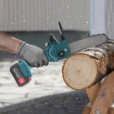 8 inch Electric 800W Chainsaw Cordless Handheld Chain Wood Cutting Saw w/Battery