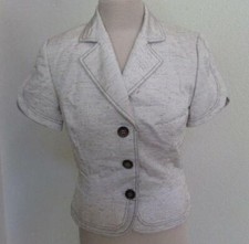 TAHARI Arthur Levine sz 4 tan s/s contrast stitching button front blazer