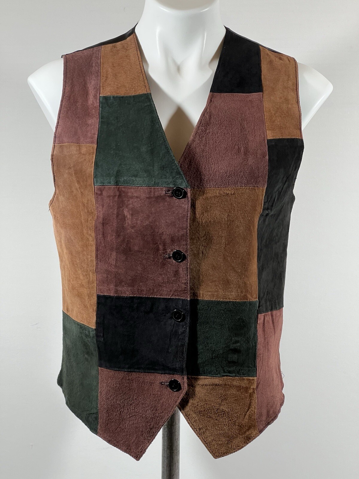 Suede Vest Womens Medium Patchwork Button Front W… - image 1