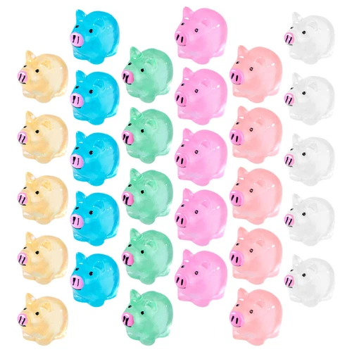 30PCS Mini Pig Resin Animal Charm Ornaments Glow in The Dark Decor DIY Craft Toy - Picture 5 of 13