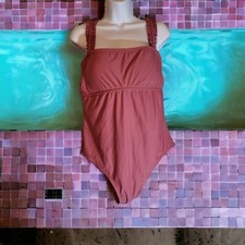 Women's Size Large Ruffle Shoulder Ruched Full Coverage One Piece Swimsuit Boho