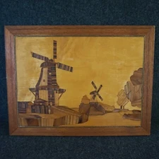 Handmade Wood Inlay Marquetry Wall Hanging Art Picture Lighthouse Scene ***READ