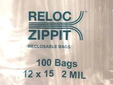 Large Reloc Zippit 12 x 15" Clear Reclosable Bags Top Lock 2Mil Jumbo Size 100pc
