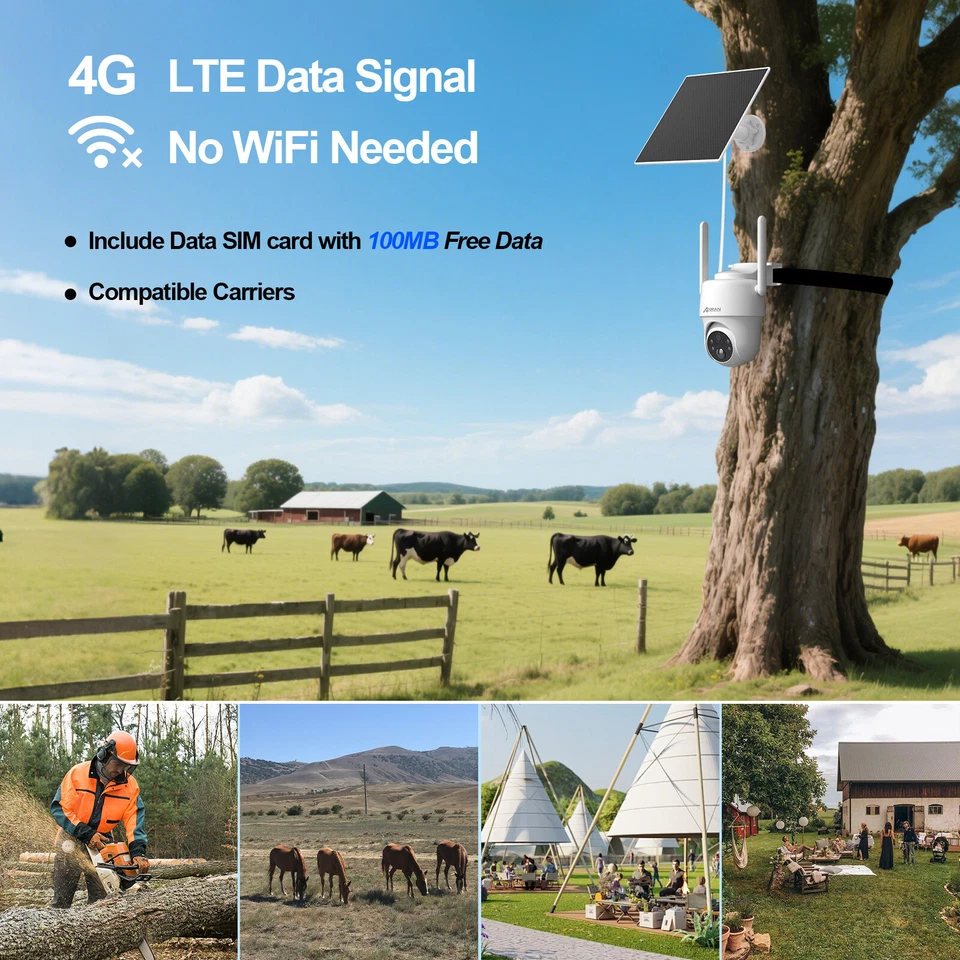 ANRAN 4G LTE Cellular Outdoor Security Camera with Solar Panel Pan/Tilt Audio 2K - Image 3 of 4