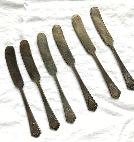 6 antike R&B Jewell Silberplatte 1916 flacher Griff Buttermesser, 5 3/4"