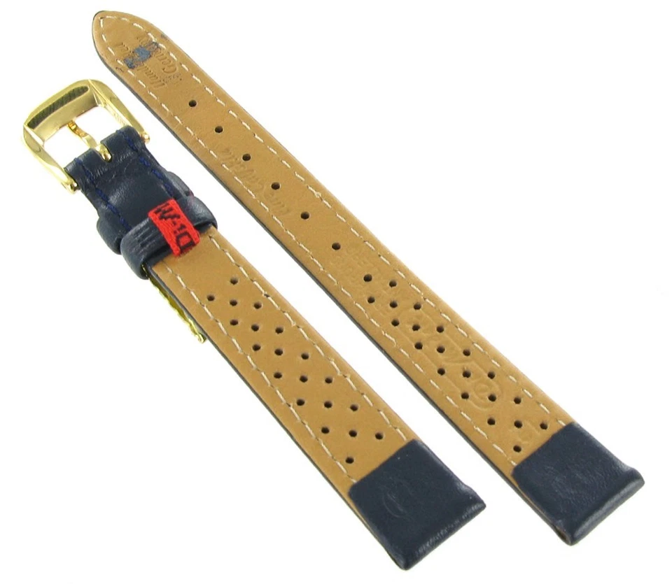 Correa de reloj para damas de cuero genuino cosida a pantorrilla azul modelo Di de 12 mm con defecto Foto 3 de 4
