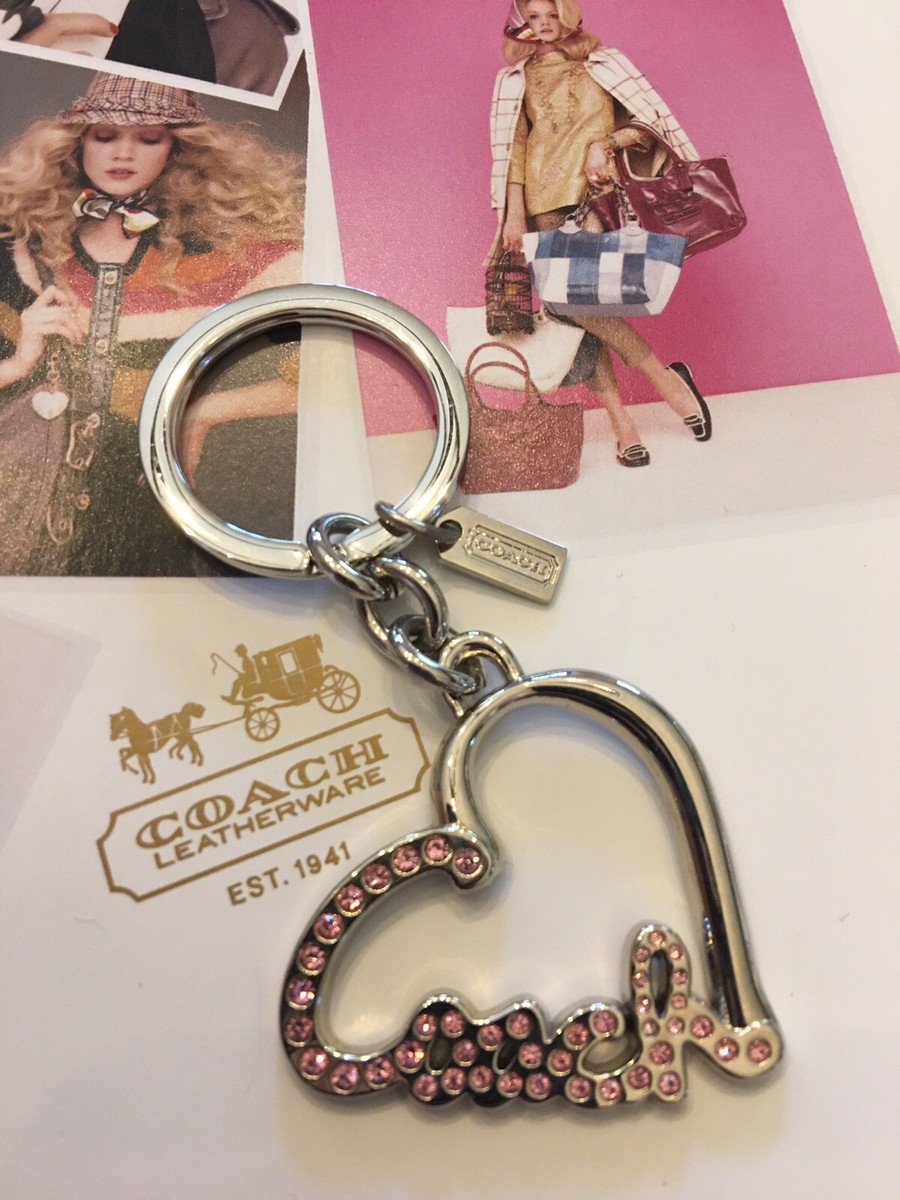 【コーチ箱・紙袋付き】 Coach Stripe Heart Charm CA049 COACH* Silver & Pink Rhinestone Heart Keychain | eBay