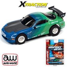 NEW Auto World Xtraction Import Heat 1995 Mazda RX-7 Blue/Green HO Slot Car