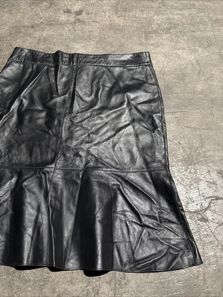 Falda Philippe Adec Paris Vintage Cuero Negra Talla 12 Mujer’s Acampanada Forrada Cremallera Foto 4 de 4