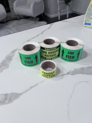 Stickers for Shipping - Lot - Caution / Live Fish / Handle W/ Care - 750 + Total