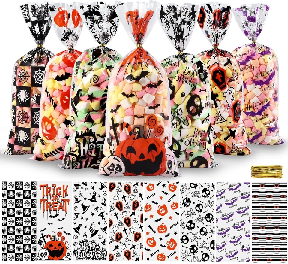 120 Piezas Bolsas de Caramelos de Celofán de Halloween, Bolsas de Truco o Trato de Halloween Dorado Tw... Foto 3 de 4