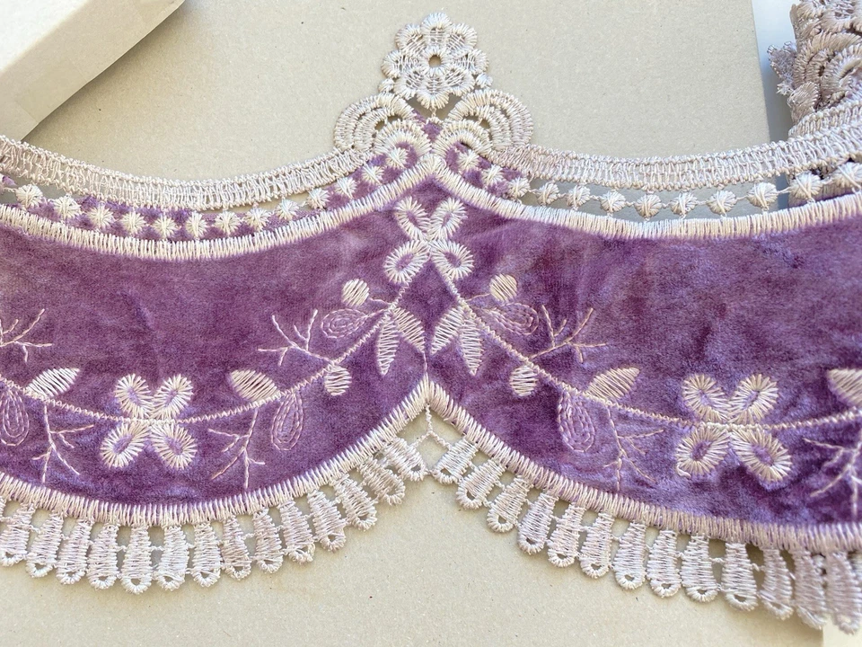 Shiny Purple Velvet Floral Embroidery Trim for Sewing/Upholstery/Crafts/6" Wide - Image 2 of 4