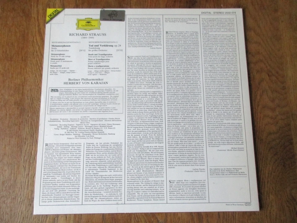 R Strauss - Metamorphoses etc / BPO / Karajan / DG 2532 074 / Ed1 1983 / NM/NM - Image 3 of 3