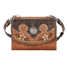 American West Womens Desert Wildflower Natural Tan Leather Crossbody Bag OS