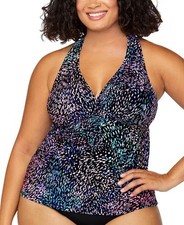Island Escape Plus Size Printed Halter-Back Tankini Blackpink 18W