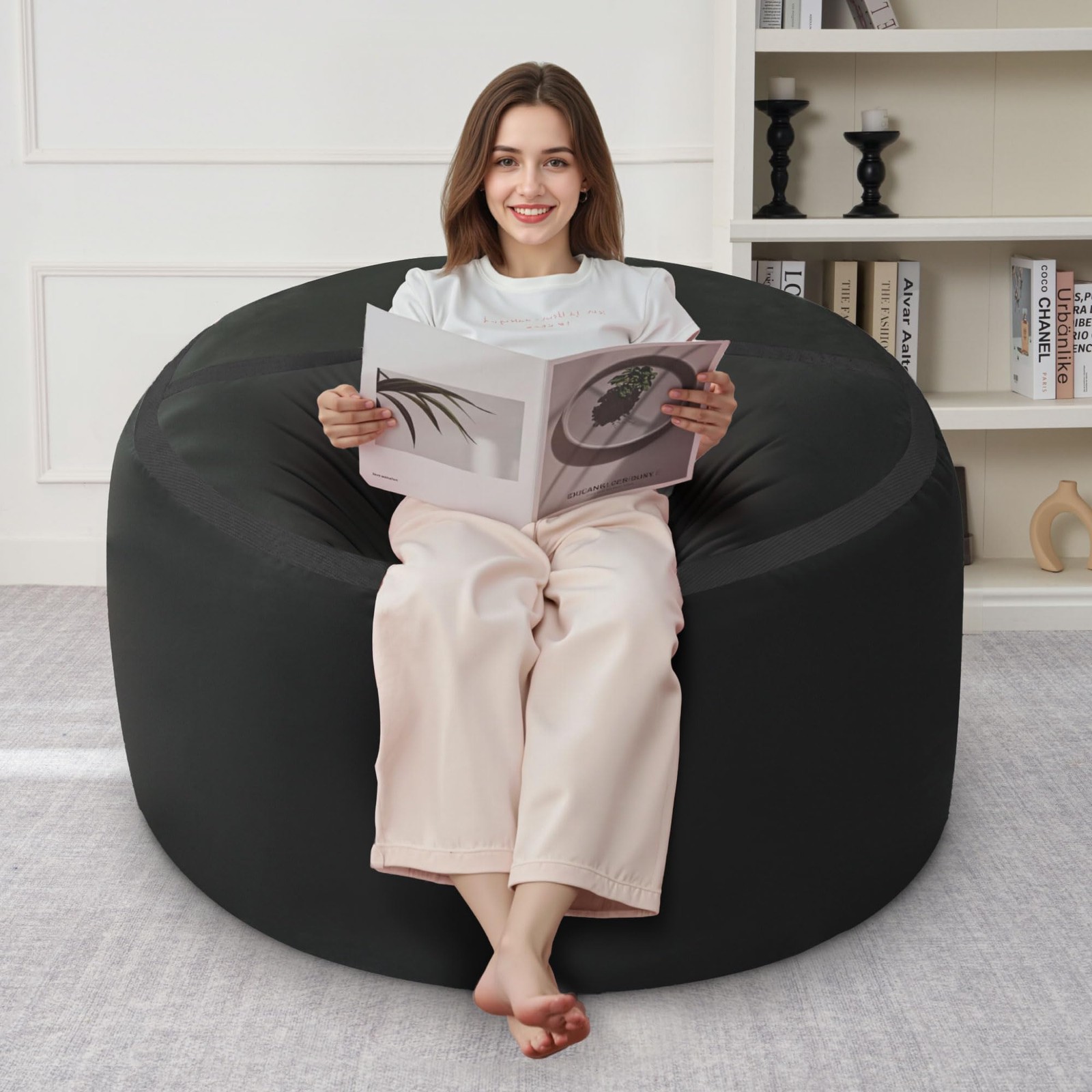 3ft Bean Bag Chair Giant Bean Bag Chairs for Adults with Memory Foam Filled, ...
