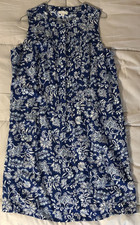 J Jill Love Linen Floral Shift Dress M Sleeveless Pleated Beach Boho Pockets