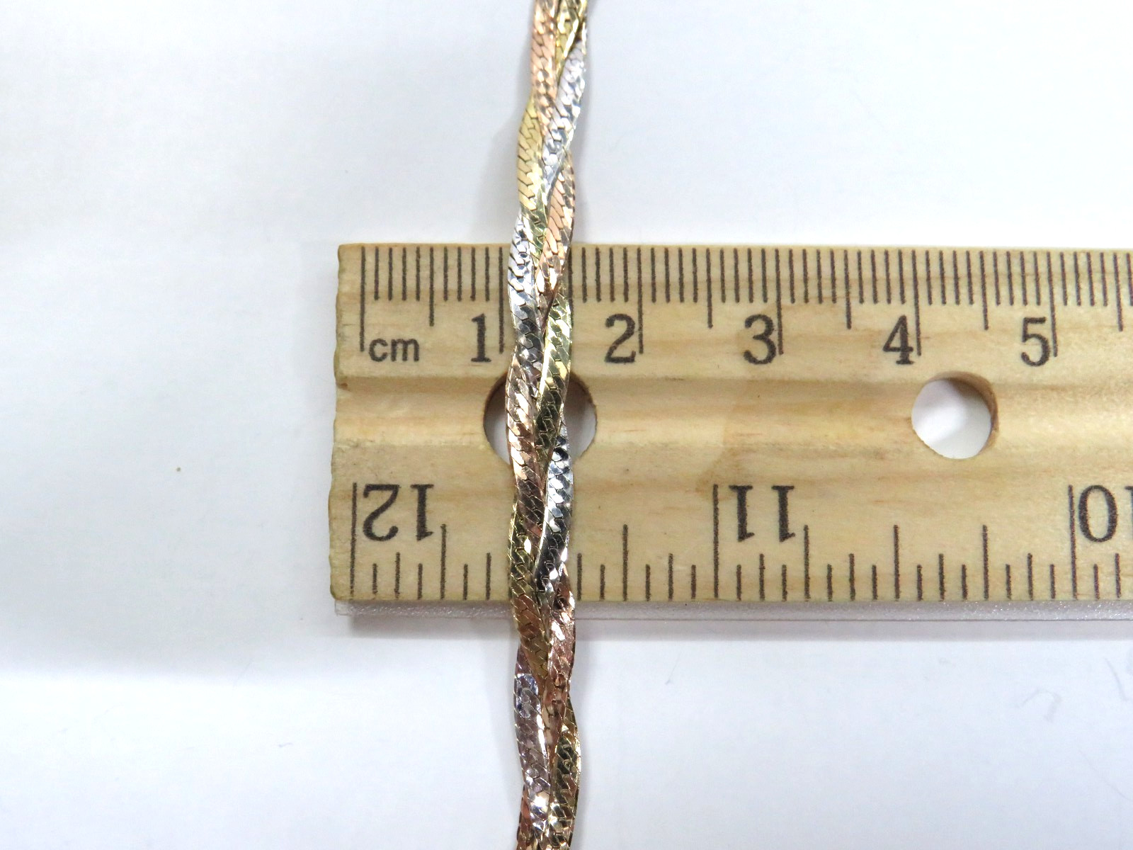 14K GOLD Braided Herringbone CHAIN NECKLACE 16-3/… - image 14