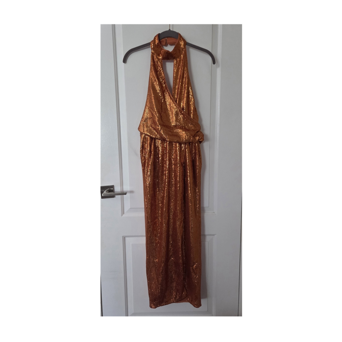 asos orange backless dress Copper Sequin Halter Neck Midi US 6 Party Cocktail NEW w. TAGS ASOS Orange Sequin V-Neck destination Size:Size 24W The ASOS DESIGN Tall