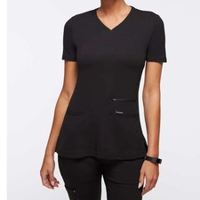 JAANUU Womens Black V Neck Scrub Top Short Sleeve 1X NWT Nursing Medical Office