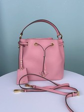Prada Saffiano Pink Bucket Bag with Drawstring Closure, Detachable Strap Auth