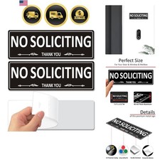 2 Pack Metal Self-Adhesive No Soliciting Sign for Front Door, 7.5 x 2.5 Inch...