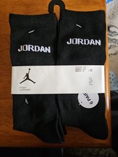 Nike Jordan 6-Pack Boys Black Lightweight Crew Socks Shoe Size 5Y-7Y