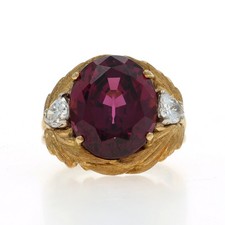 Yellow Gold Rhodolite Garnet Diamond Vintage Cocktail Ring - 18k Oval 15.14ctw