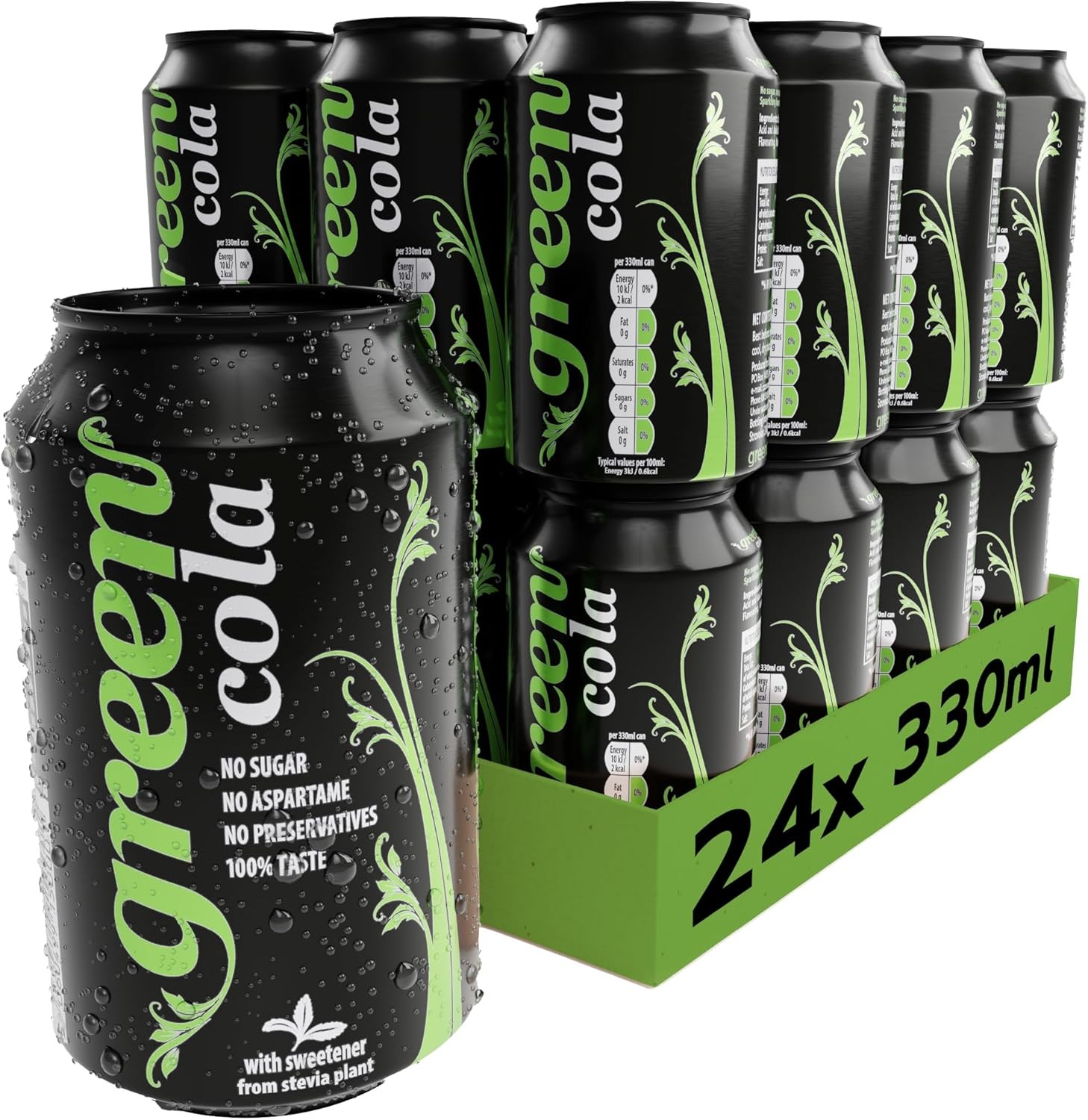 Green Cola Zero Calorie Soft Drink – Sugar-Free Fizzy Drinks with Stevia & Na