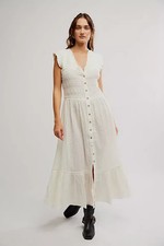Free People Desert Dazed Midi Dress Sleeveless Buttondown Ivory V Neck S NEW