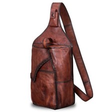 Genuine Leather Sling Bag for Men and Women Vintage Large Sling Backpack Shou...