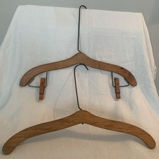 Vtg MCM Wood Curved Flat Long Neck Fur Coat Hangers 17" Lot of 2 gorgeous Rare