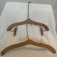 Vtg MCM Wood Curved Flat Long Neck Fur Coat Hangers 17" Lot of 2 gorgeous Rare