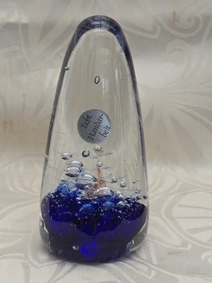 Vintage Briefbeschwerer Paperweight Tropfenform Blau m. Luftblasen  Handarbeit