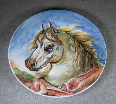 Italian Hand Painted Horse ''Testa Di Cavallo'' 12.75'' Wall Plate Signed A Stocco