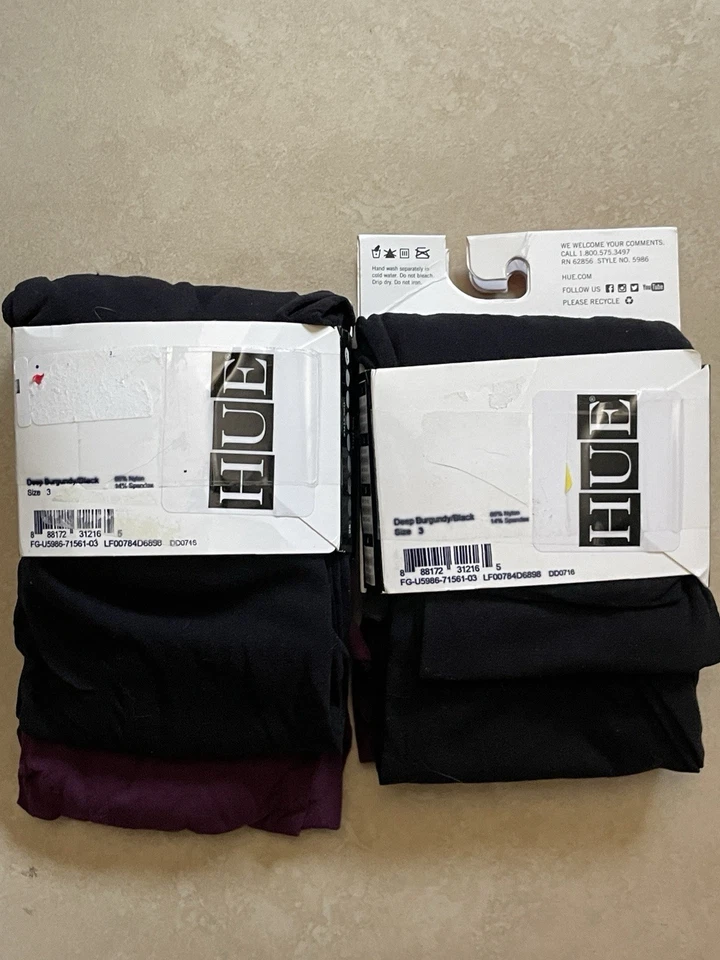 4 Pair - HUE Opaque Tights | Size 3 | 2 Black + 2 Deep Burgundy | NEW - Image 3 of 4