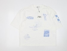 T-shirt donna ZARA bianca grafica vestibilità rilassata cotone media