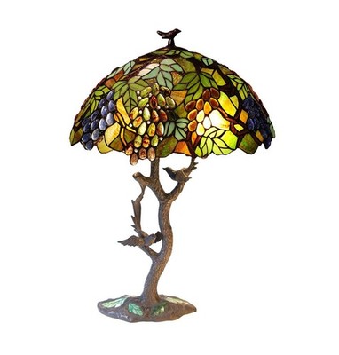 32.5'' Antique Vintage Style Stained Glass Oval Grapes Table Lamp
