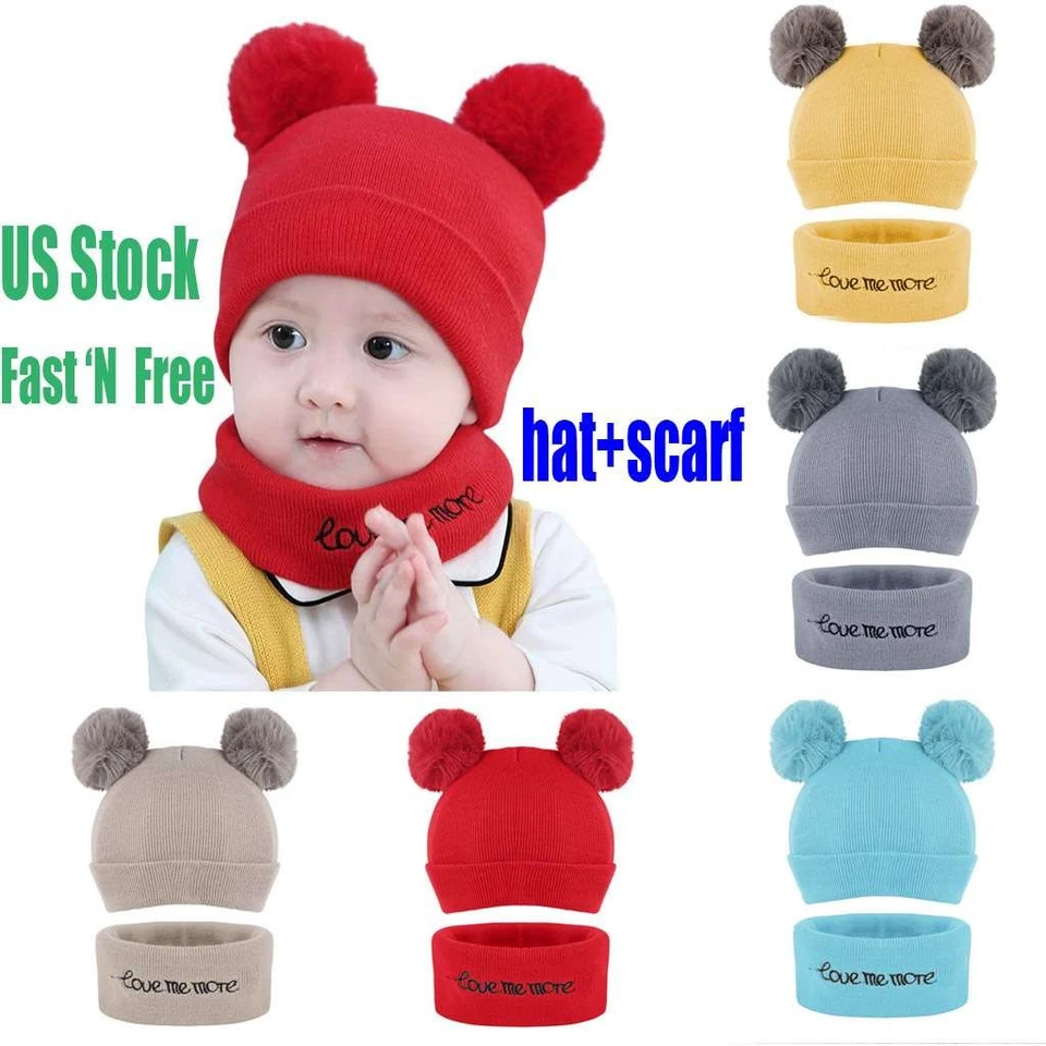Winter Baby Kids Boy Girls Warm Earflap Hat Toddler Fleece Beanie Cap Scarf Set - Image 4 of 4