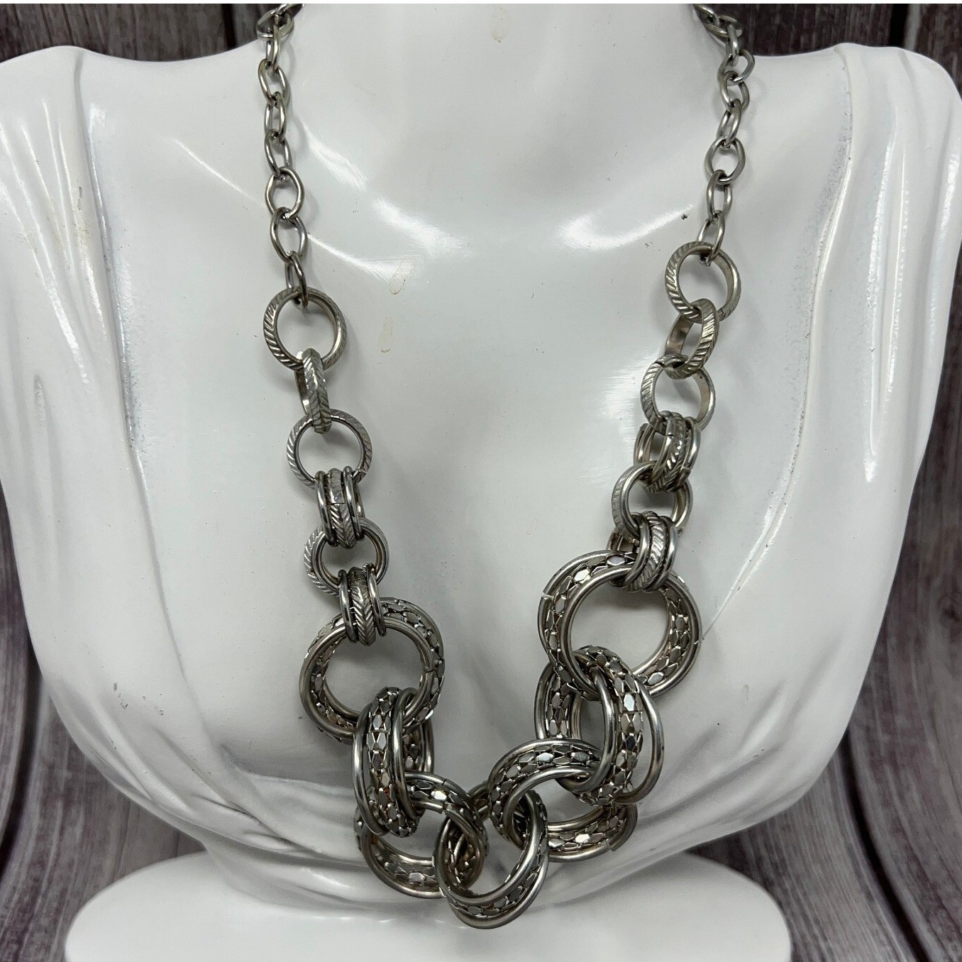 Boho Silver Tone Necklace Multiple Interconnected… - image 1