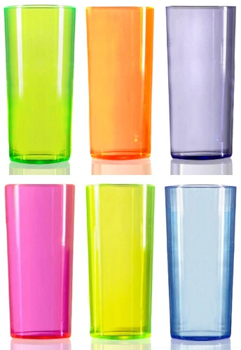 Hi-Ball Drinking Glasses - CE Marked Reusable Neon Polystyrene 10oz - Pack of 6