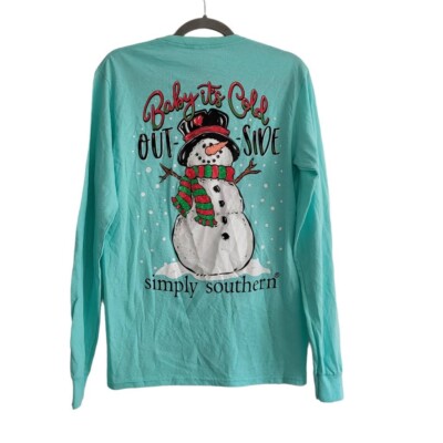 Simply Southern Small Green Baby It's Cold Outside Snowman Long Sleeve Shirt