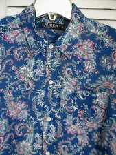 RALPH LAUREN WOME'S SLEEPSHIRT LONG SLEEVES COTTON BLEND NAVY PAISLEY MEDIUM NEW