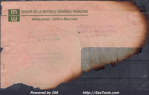 FRANCE ACCIDENTAL LETTER WITH CLAW MAIL DELAYED FIRE WAGON 17/10/1985
