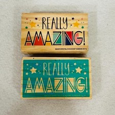 Set of 2 Really Amazing Teacher Greeting Card Rubber Stamps Wood Mounted USED