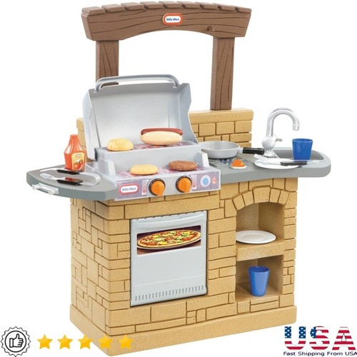 Kids BBQ Grill Playset W/ Oven Sink Cooking Utensils & Food Accessories Ages 3-5