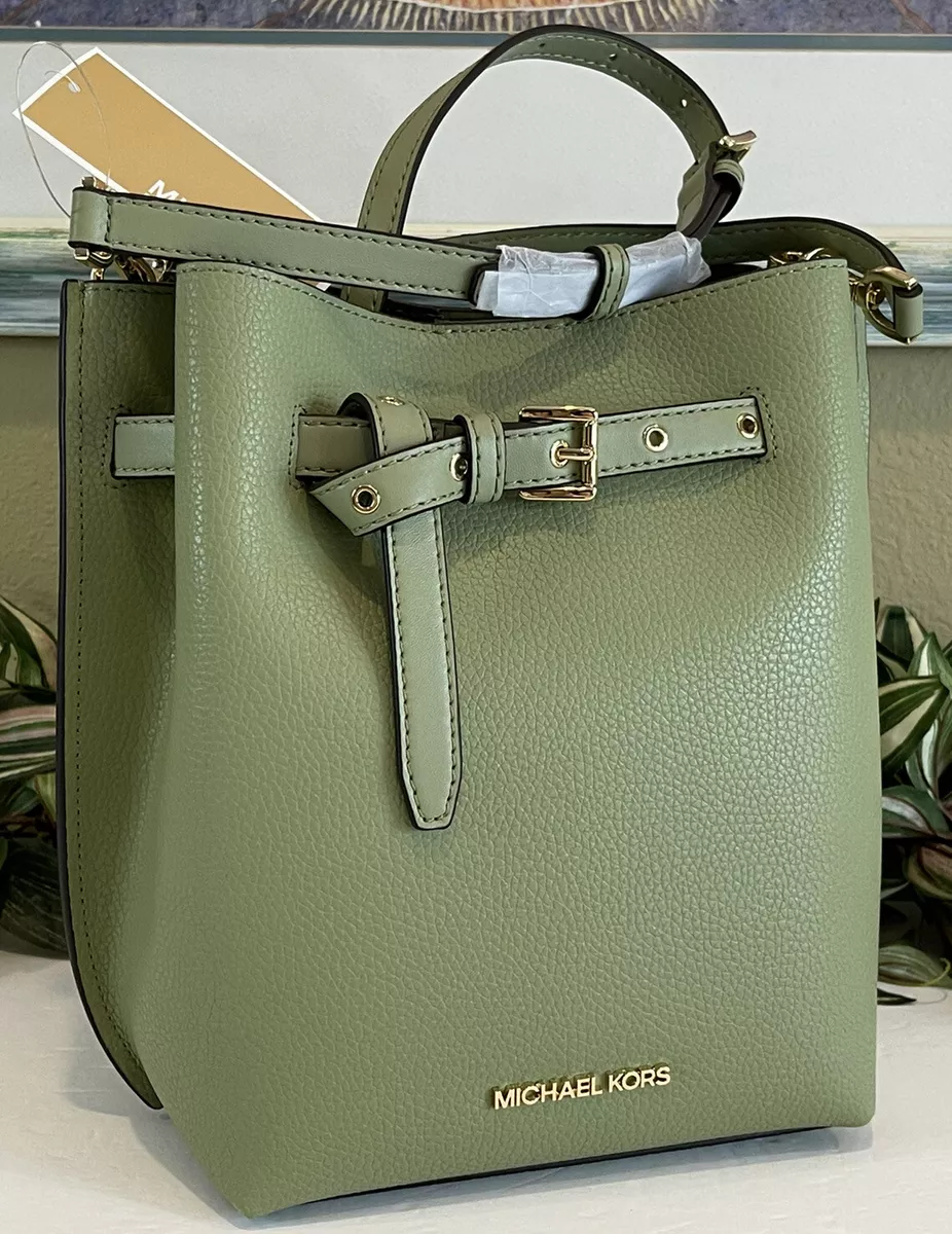 Michael Kors Emilia Small Bucket Bag Crossbody Light Sage Green + Phone  Wristlet 