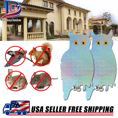 2pcs Fake Owl Decoy Garden Hanging Reflective Bird Pigeons Repellent Deterrent